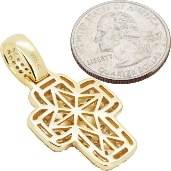 925 Sterling Silver 14k Gold Vermeil AAA Cubic Zirconia Cross Pendant